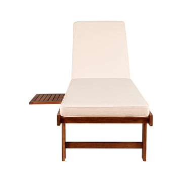 Seabrook Outdoor Acacia Wood Lounger with Cushion, 5-Position Back, Slide Table & Wheels - JONATHAN Y